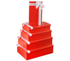Набор прямоугольных коробок 5 в1 Однотонные красные с лентой (30*20*8-22*12*4см)